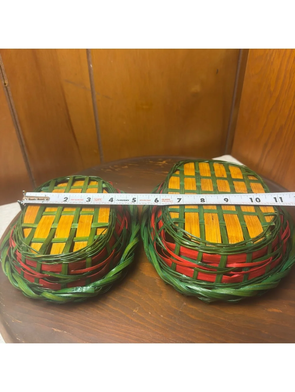 Vintage Christmas Nesting Baskets Set Red Green Yellow Woven Holiday Decor